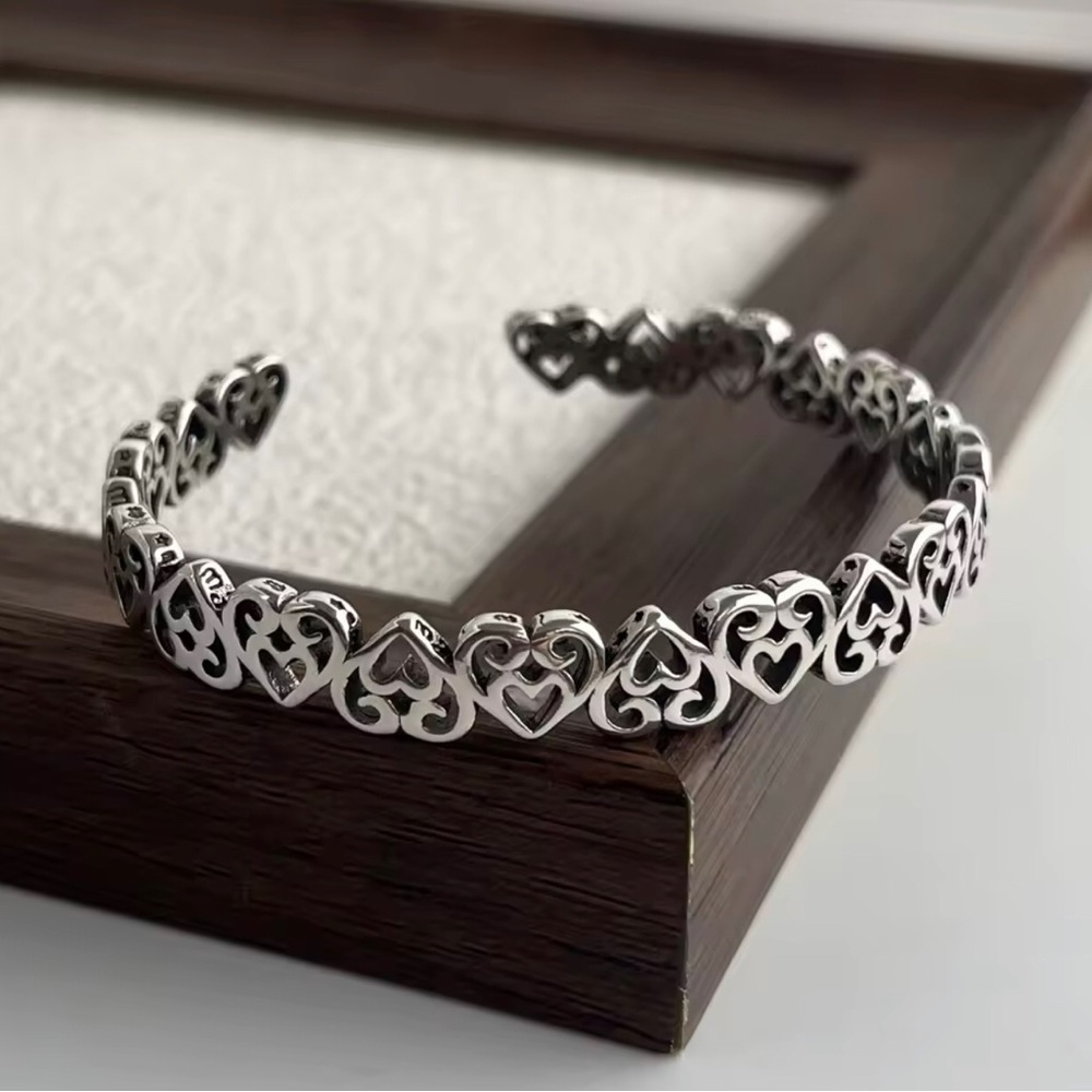 Sterling Silver Heart Link Cuff Bracelet - Women's Jewelry